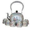 Portable 999 sterling silver enamel tea kettle set