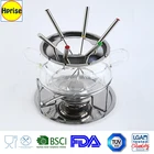 Wholesales fruit fondue stainless steel and Pyrex glass cheese fondue set