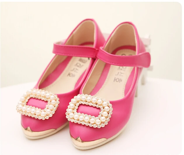 2015 spring and autumn pearl soft child leather girls leather shoes velcro princess shoes free shipping