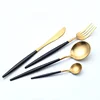 Inox Black Gold Handle Serving Spoon And Fork Knife Set Matt Flatware