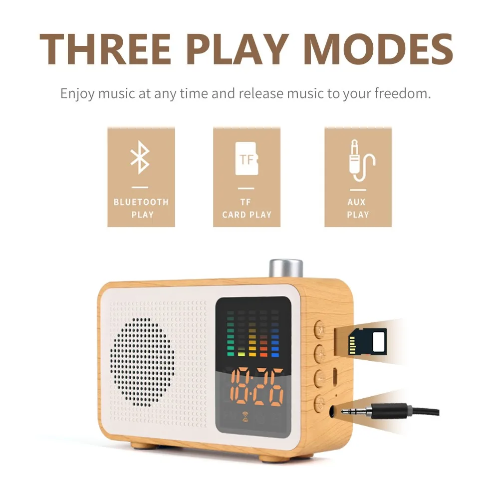 M20 Portable Music Player blue tooth wooden speaker box with alarm clock and led Pulse lamp retro sound outdoor subwoofer - ANKUX.COM