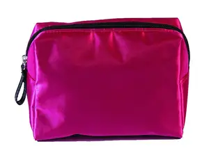 beauty pink zipper satin cosmetic bag