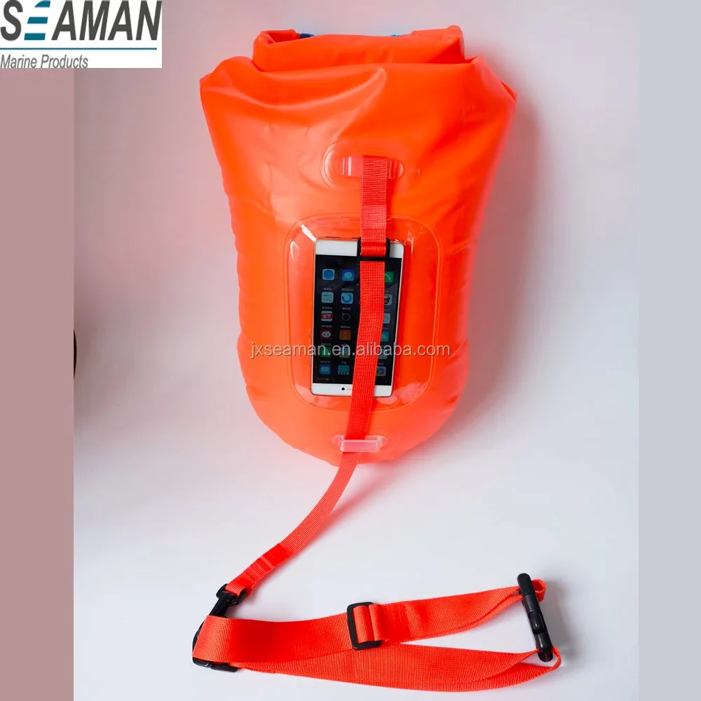 new design light and visible Swimming Buoy with cell phone clear window dry bag