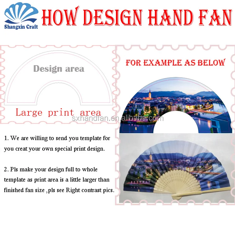 custom small quantity promotional folding nylon bamboo hand fan
