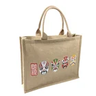 Natural Burlap Tote Bags Reusable Jute Bags with Full Gusset with zipper