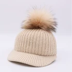 Womans Wool Top Winter Baseball Hats Fur Hat Custom Wholesale Real Raccoon Fur Pom Pom Cap