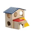 Hamster supplies toy pet blue roof double bedroom house house villa solid wood cabin