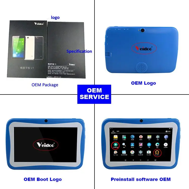 Veidoo manufacturer OEM logo cheap 7 inch Quad Core Kids Tablet PC with silicon case stand