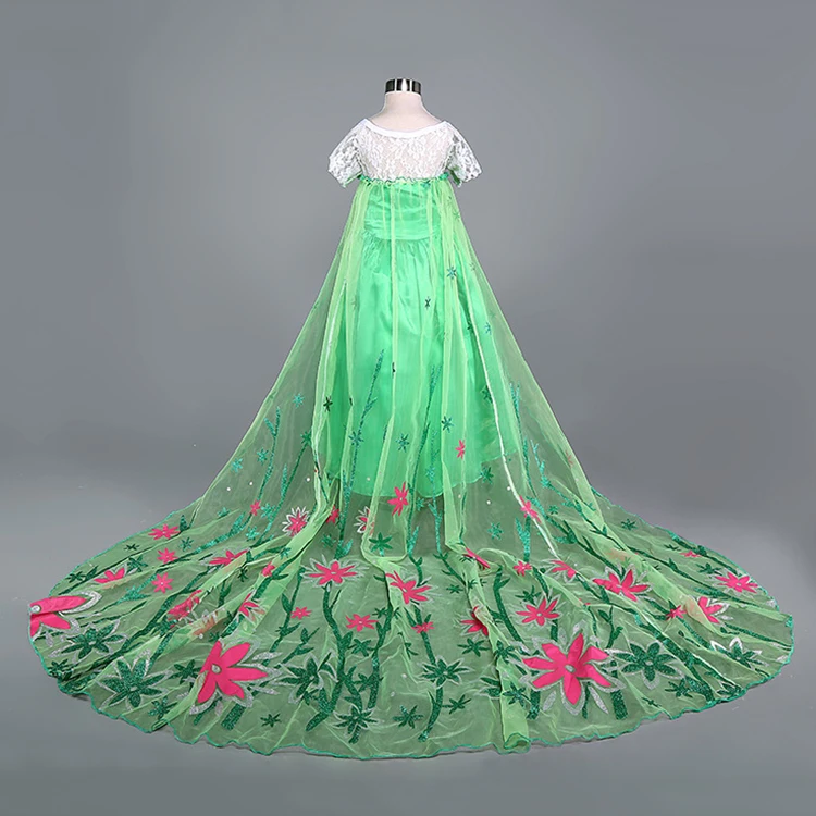 Hermoso Cosplay frozen Elsa princesa verde impresión piso-longitud ...