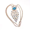 Fashion Jewelry Blue Rhinestone Peacock Pendant Chain Necklace