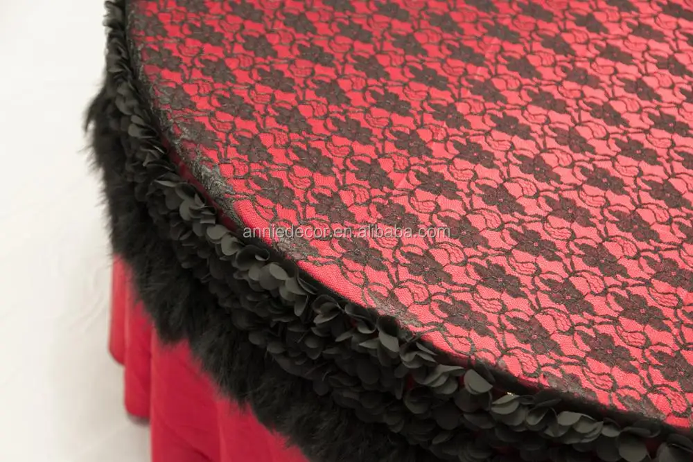 New style black and red flower embroidered lace wedding table cloth