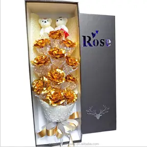 wedding romantic gifts rose bouquet artificial flower 24k gold