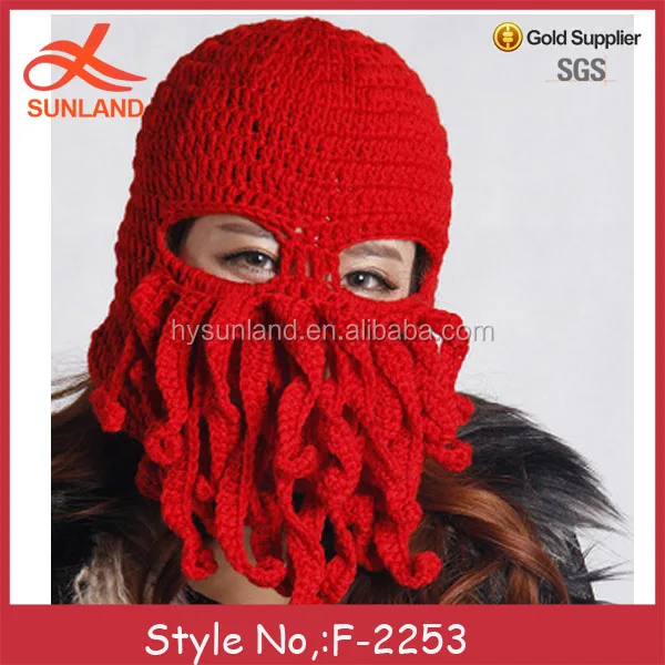 f-2253new handmade knit funny octopus beard hats caps crochet