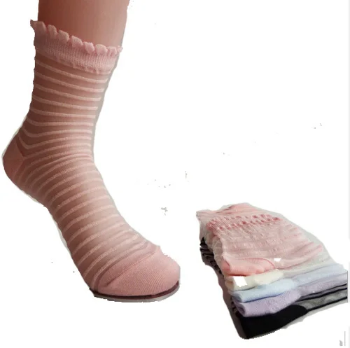 2015 summer style women socks fashion Harajuku colorful cool transparent striped invisible lace printing calcetines