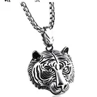 Punk Rock Titanium Steel Animal Tiger Pendant Chain Necklace