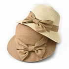 New Fashion Flat Sun Hat Women's Summer bow Hats Straw Beach Headwear chapeau Gift