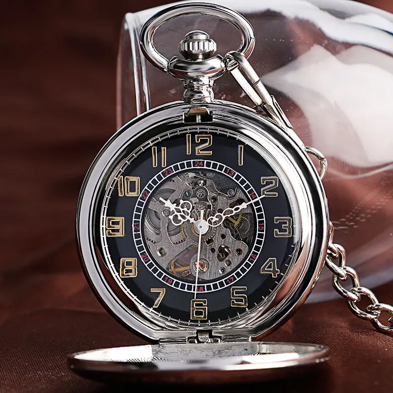 Silver Shield Stripe Case Automatic Mechanical FOB Watches Luxury Steampunk Jewelry Pendant Men Women Self Winding Pocket Watch 2017 2018 Gifts for Men Women (4)