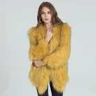 Fashion Short Winter Raccoon Hair Yellow Fur Coats For Ladies