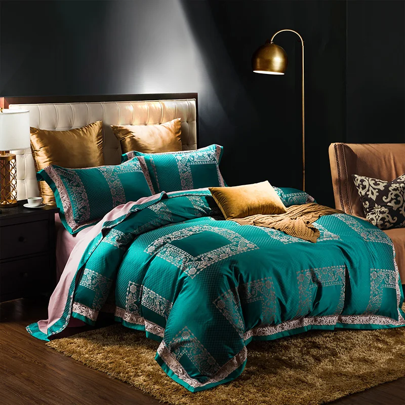 Waliicorners Tribute Silk Jacquard silver gray Luxury Royal Bedding set 4Pcs King Queen size bed sheet set Duvet cover pillow shams 79 WFG_1577