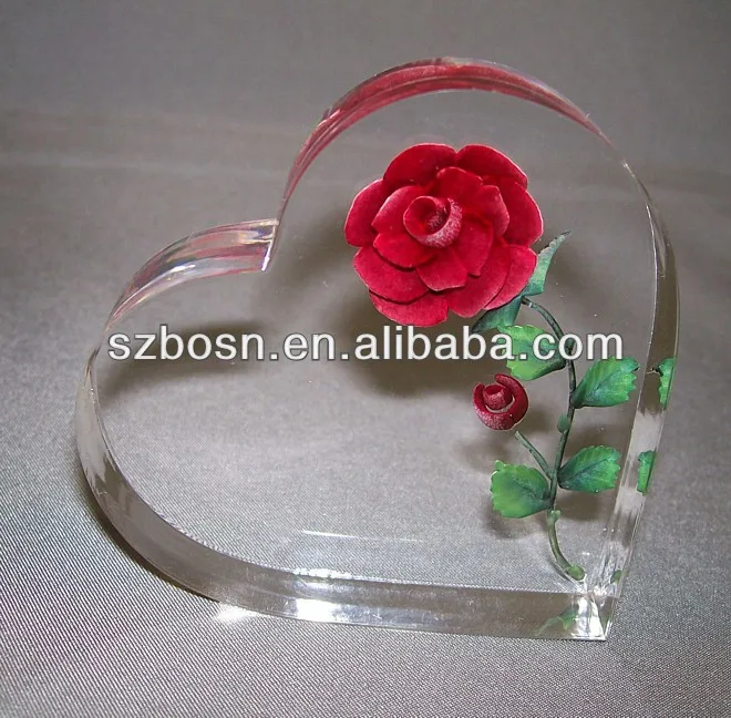 acrylic love gift & heart gift with a red rose inside