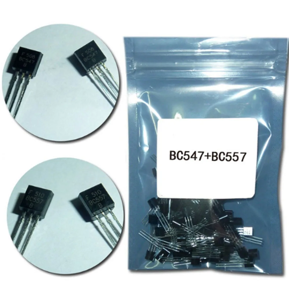 (50 cái/lốc) BC547 + BC557 Mỗi 25 cái BC547B BC557B NPN PNP Transistor TO-92 Điện Triode Transistor Bag
