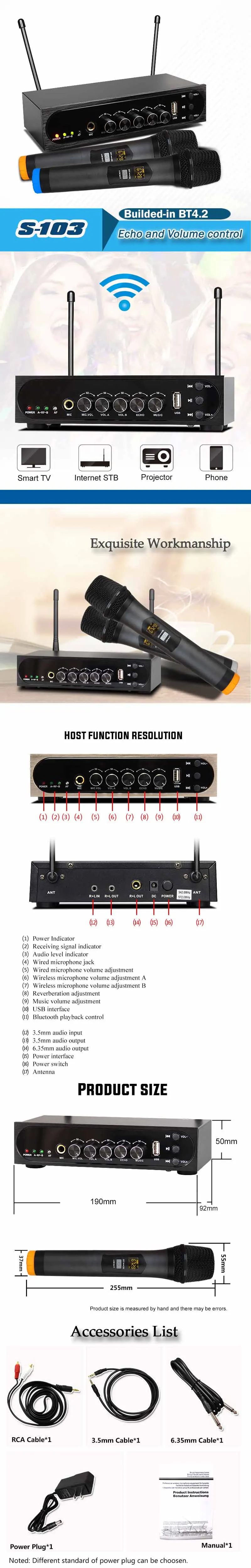 Bluetooth Microphone Karaok&eacute; S-103 Micro avec Echo Tuning Micro Karaok&eacute; - ANKUX.COM