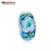 2017 Wholesale Sapphire Blue Flower Jewelry 925 Sterling Silver Murano Lampwork Glass Rondelle Beads Fits for Bracelets PDGB0001