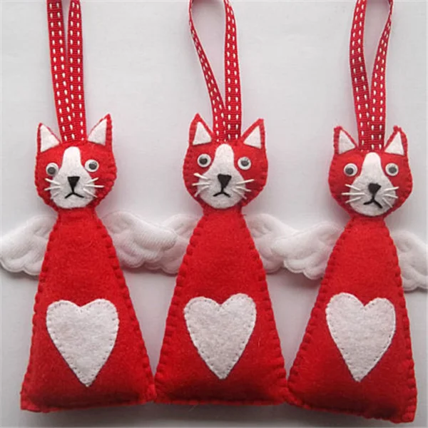 3D Ангел кошка украшения ручной работы Красный фетр Рождественский орнамент