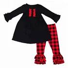 2018 Wholesale Children's girls toddler boutique clothing kids gingham Christmas outfit baby ruffle