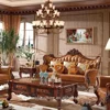 Luxury classic european wood furniture model genuine leather sofa set