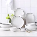 Nordic style black rim plain white antique dinnerware sets ceramic dinner set for catering