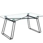 Wholesale cheap price home furniture transparent tempered glass top metal legs luxury dining room tables