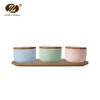 Wholesale Set of 3 Small Porcelain Fresh Seal Bowl with Bamboo Lids Color Glaze Ceramic Serving Bowl Sets