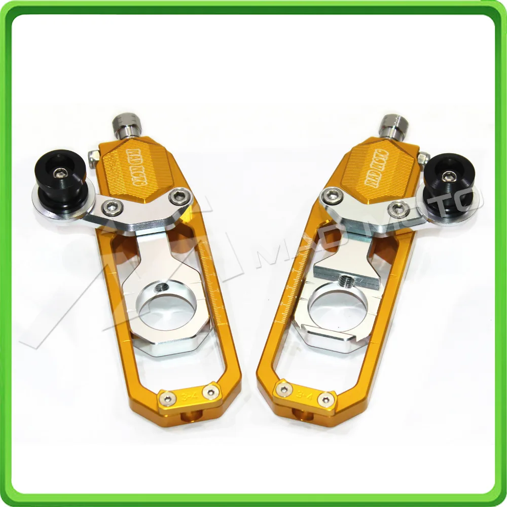Motorcycle Chain Tensioner Adjuster with paddock bobbins kit for Suzuki GSXR1000 GSXR 1000 GSX-R1000 2007 2008 07 08 Gold&Silver (2)