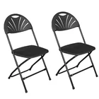 2-Pack Outdoor Patio Garden Wedding Party Banquet Event Chairs Portable Durable Fanback Plastic Folding Chairs Black
