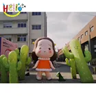 lovely Inflatable girl cartoon character model with cactus plants