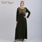 Fashion Long Sleeve Floral Muslim Dress Hot Sale Kaftan Islamic Clothing Nice gold Dubai Abaya Arab Women Dress
