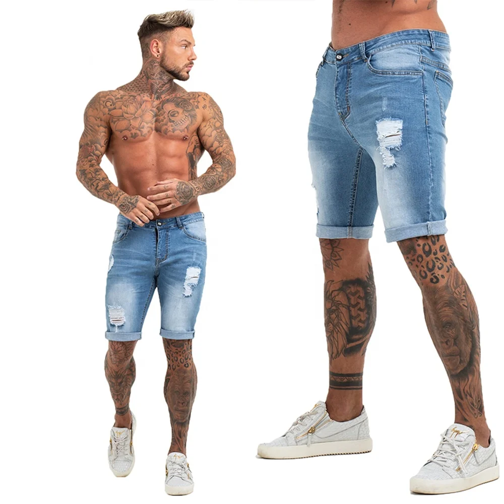 man in short jean shorts