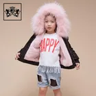 Janrfur Winter Autumn Black Color Girls Bomber Jacket Children Winter Raccoon Fur Kid Coat