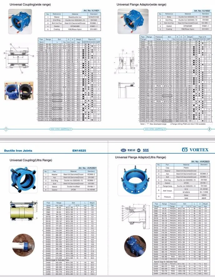 Ductile cast iron Coupling and flange adaptor ductile iron pipe fitting