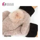 High Quality Winter Women Gloves Thicken Rabbit Fur Ball Wool Mittens