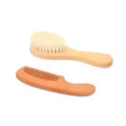 Low MQO Wooden handle goat baby hair brush with comb set
