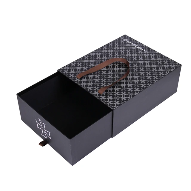 handmade uv finish black paper cardboard gift box with sliding