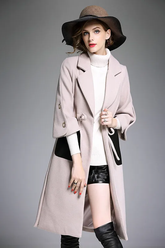 women woolen PU Pocket patchwork coat 16_