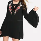 Fashion Women Casual Embroidery Dress Black Chiffon Sexy Party Dresses Ladies A-line Dresses Wholesale STb-01003