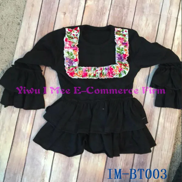 Persnickety Remake Baby Clothes Trendy Toddler Girls Black Ruffle Cotton Bib T Shirt IM-BT003
