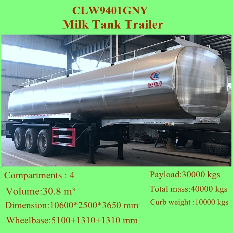 42000 Liters Fresh Milk Transport Semi Trailer Food Grade Stainless