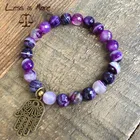 Faceted Purple Agate "Transformation" Bead Bracelet with Bronze Hamsa Hand Charm