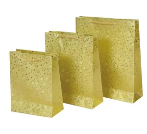 fancy printing orange color glitter gift paper bags with rope