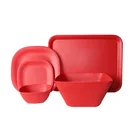 Food garde high plastic home goods red custom color OEM melamine dinnerware set picnic tableware bamboo fiber